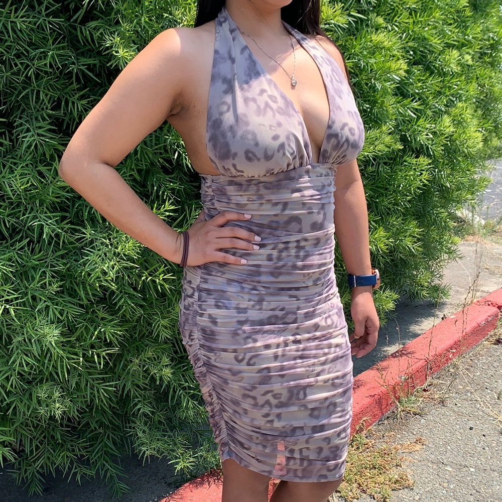Guess Shirred Mesh Halter Dress